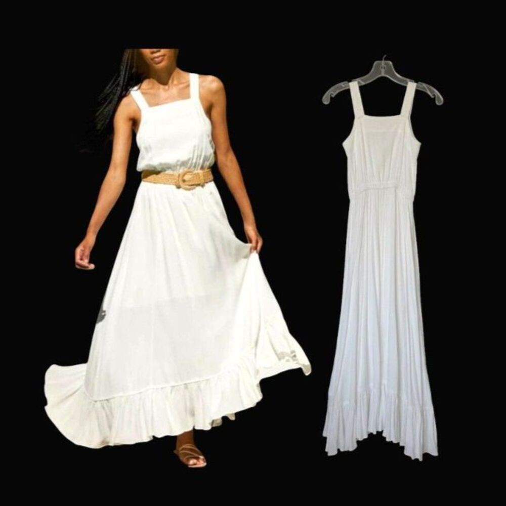 Splendid Jenna Maxi Dress Womens XS White Textured Viscose Ruffle Tiered NWT